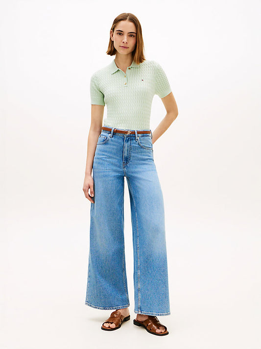 Cable Knit Short Sleeve Polo Jumper