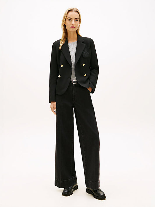 Crest Embroidery Slim Fit Blazer