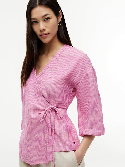 Relaxed Fit Pure Linen Wrap Blouse