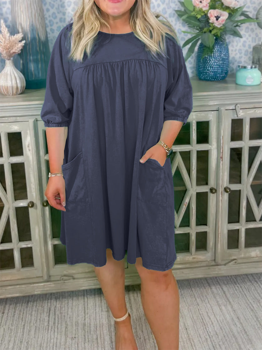 Damen Acid-Washed A-Linien-Freizeitkleid mit Taschen (2 kaufen, kostenloser Versand)