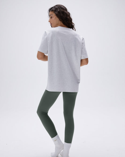 Varsity Stitch Short Sleeve Oversized T-shirt - Light Grey Melange/Black