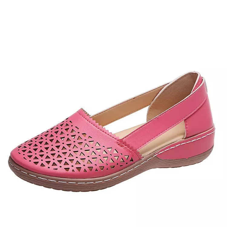Sandales compensées orthopédiques évidées en PU de style vintage pour femme