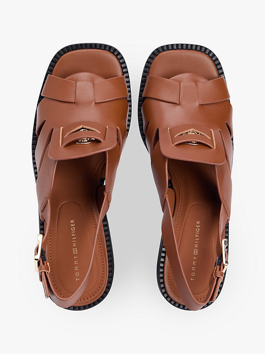 Leather Crest Block Heel Sandals