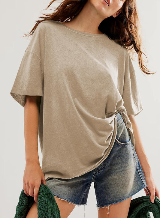 T-shirt Femme Col Rond Manches Courtes Couleur Unie (Achetez 2 pour la livraison gratuite)