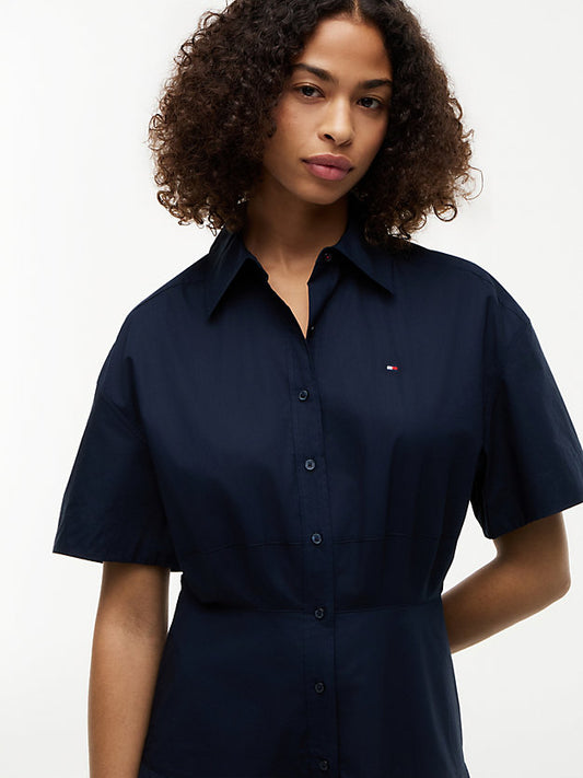 Fit And Flare Poplin Midi Shirt Dress
