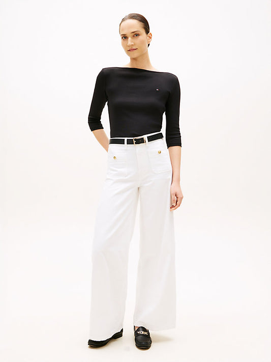 Slim Three-Quarter Sleeve Boat Neck T-Shirt