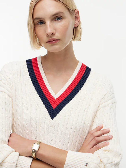 Cable Knit Relaxed V-Neck Jumper