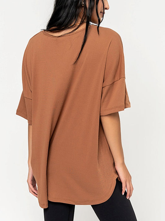 T-shirt col V ample à poche pour femme (3 achetés, livraison gratuite)