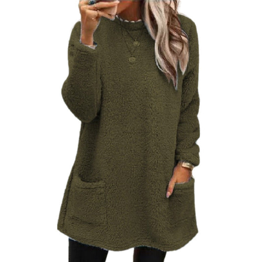 🔥LETZTER TAG 50% RABATT🔥 Damen Langarm Plüsch-Sweatshirt mit Taschen