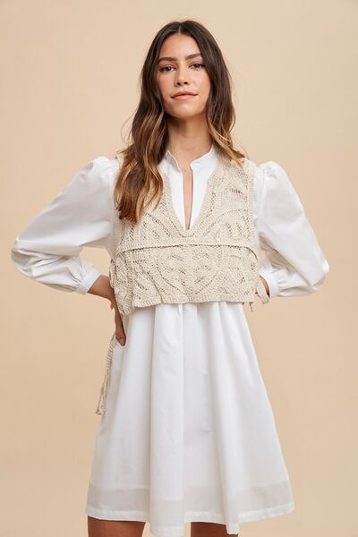 Robe chemise Annie Wear à manches longues, décolleté en V et gilet au crochet