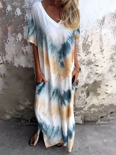 Robe courte à poches et manches courtes, tie-dye, taille standard