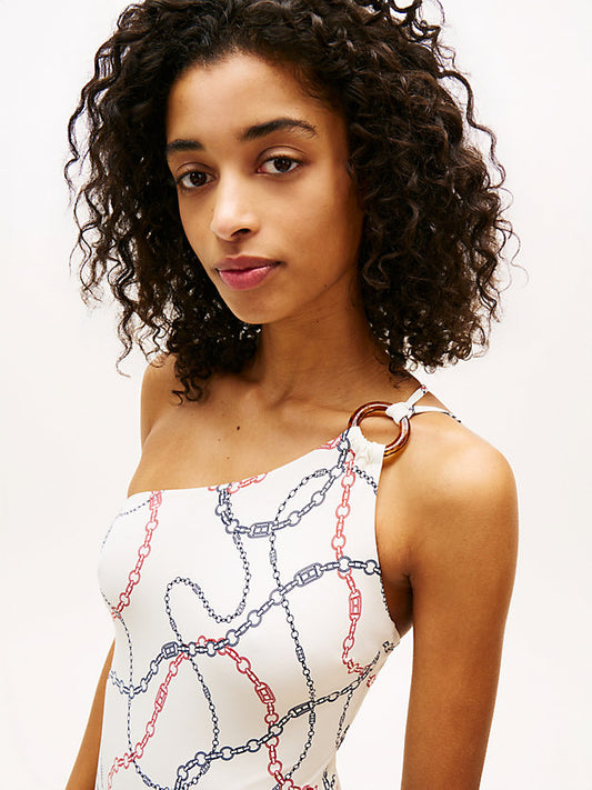 Print Tortoiseshell Ring One Shoulder Swimsuit