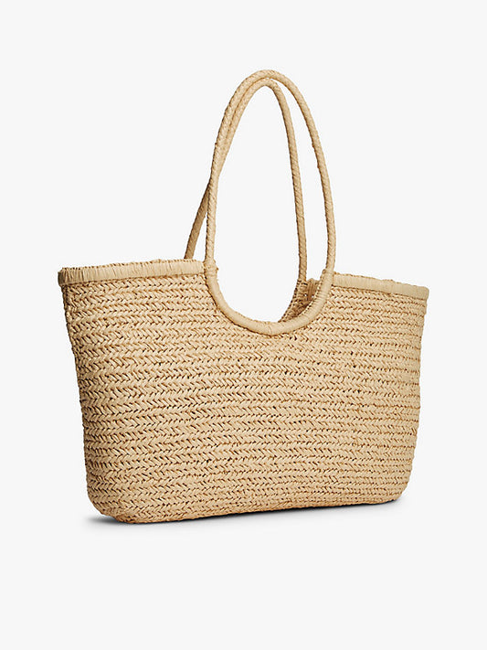 Raffia Textured Logo Tote Bag
