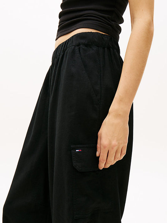 Linen Blend Wide Leg Cargo Trousers