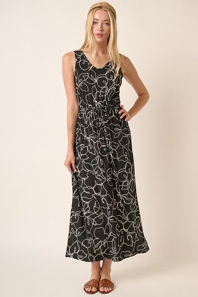 Robe sans manches à encolure en V et imprimé floral avec fente latérale Mittoshop