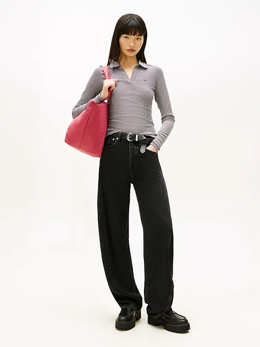Slim Fit Ribbed Long Sleeve Polo Shirt