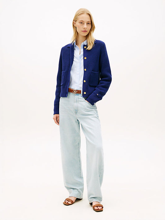 Gold-Tone Button Polo Cardigan