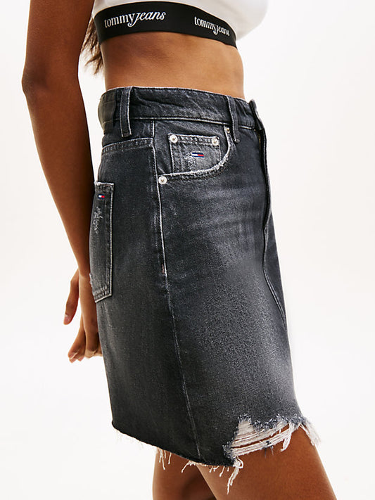 Ultra High Rise Mom Distressed Denim Mini Skirt