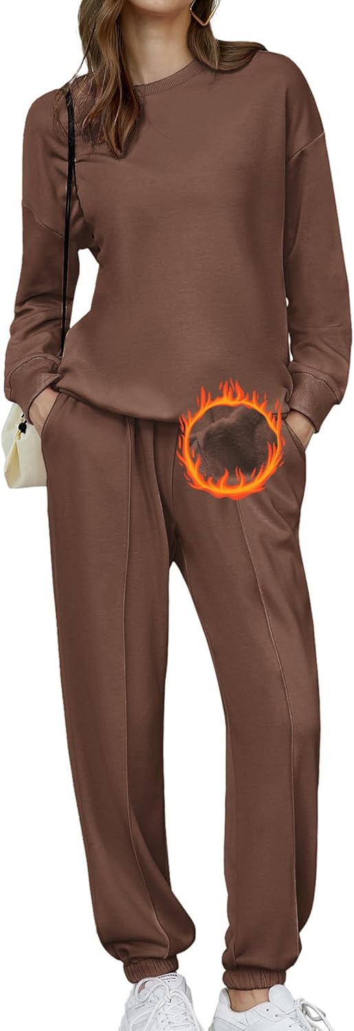 🎄Weihnachts-SALE🔥Damen-Zweiteiler Oversized-Fleece-Sweatsuit-Outfit Winter-Sherpa-gefüttertes Sweatshirt und Jogginghosen-Set