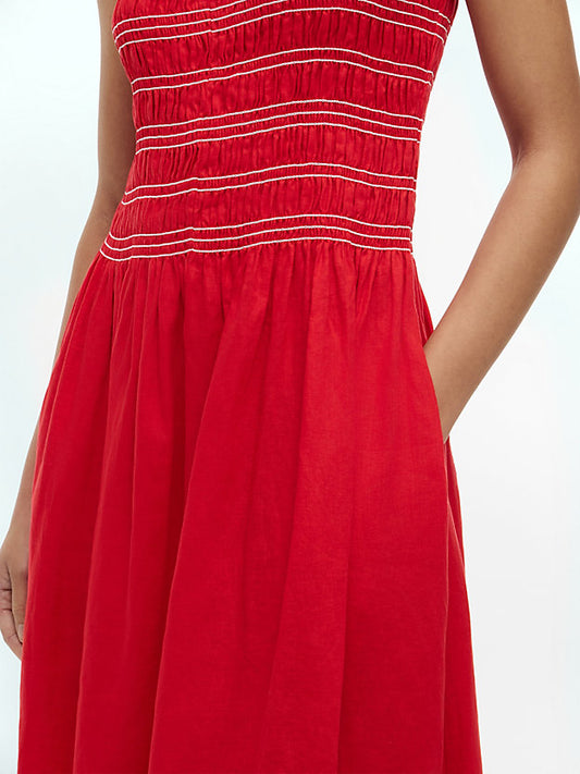 Pure Linen Smock Sleeveless Midi Dress