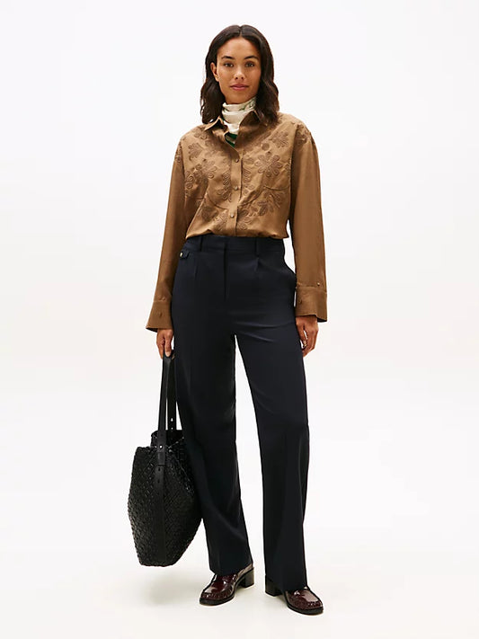 Floral Embroidery Oversized Fit Shirt WiLinen