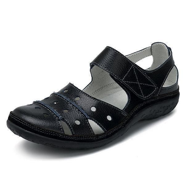 Sandales plates en cuir ajourées à crochet pour femme