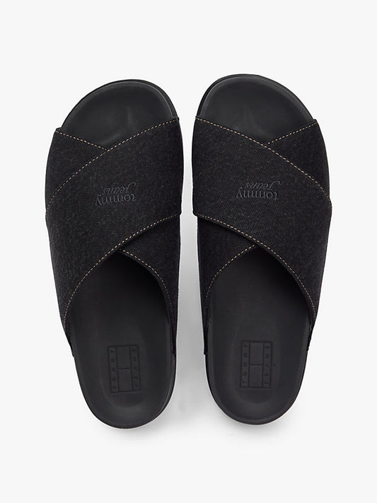 Denim Crossover Strap Lightweight Slides
