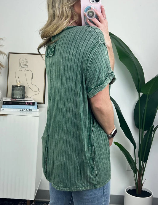 T-shirt côtelé décontracté délavé pour femme (achetez-en 2, livraison gratuite)