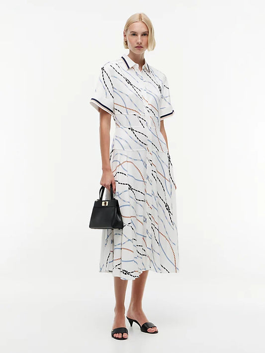 Rope Print Twill Midi Shirt Dress