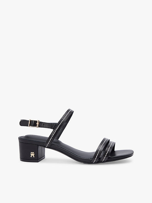 Leather Contrast Topstitch Block Heel Sandals