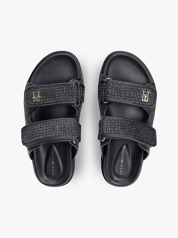 Raffia Monogram Double Strap Sandals