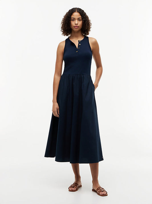 Gold-Tone Button Sleeveless Maxi Dress