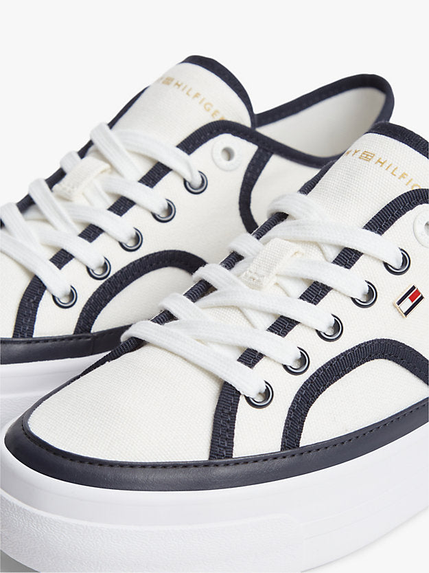 Contrast Piping Canvas Platform Trainers