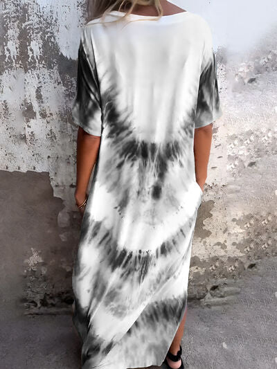 Robe courte à poches et manches courtes, tie-dye, taille standard