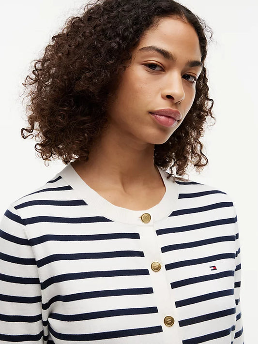 Fine Knit Jersey Crew Neck Cardigan