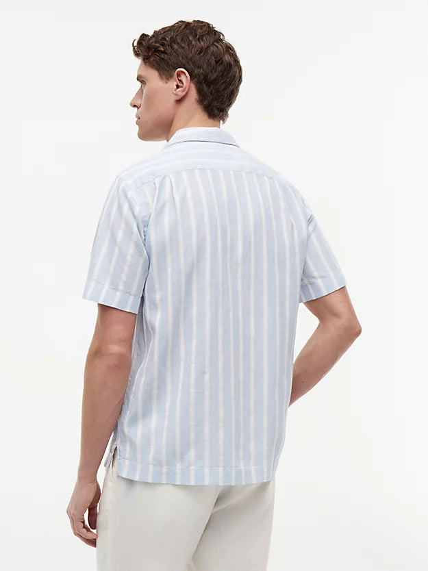 Linen Blend Textured Stripe Short Sleeve Shirt
