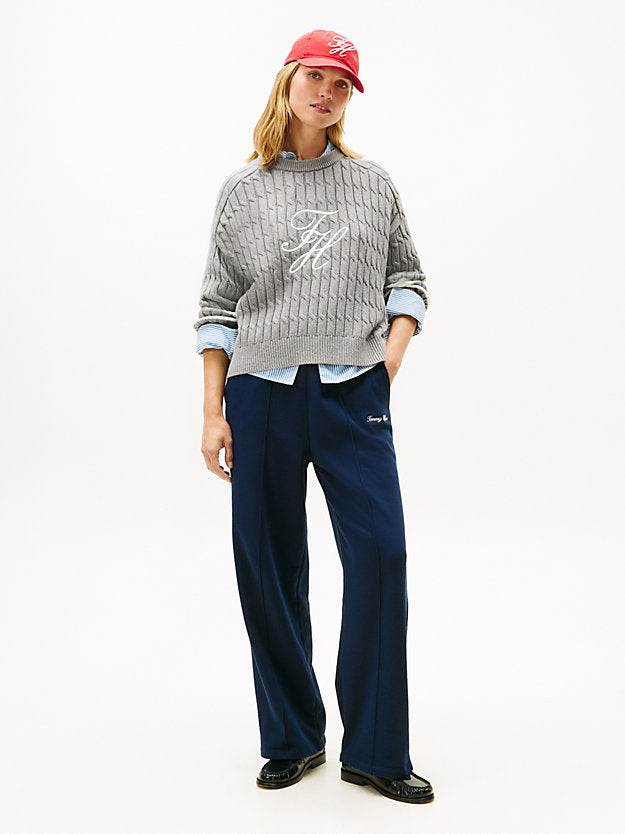 Logo Embroidery Relaxed Cable Knit Jumper