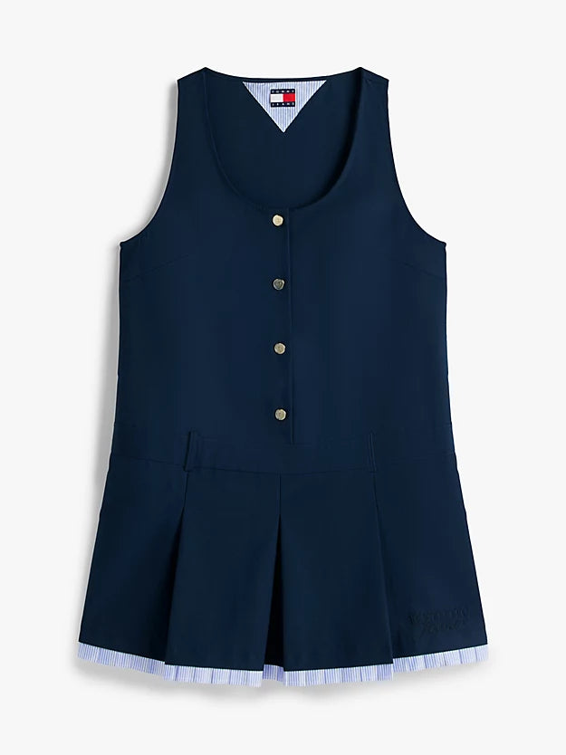 Tonal Logo Appliqué Pleated Mini Dress