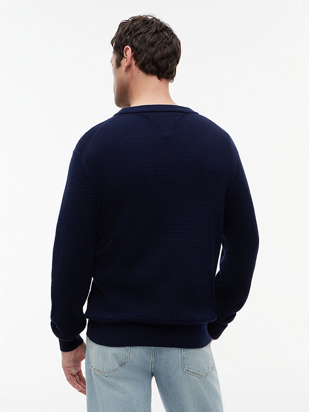 Structured Yarn Dyed Crew Neck Jumper