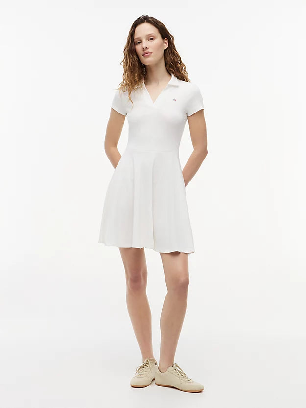 Ribbed Fit And Flare Mini Polo Dress