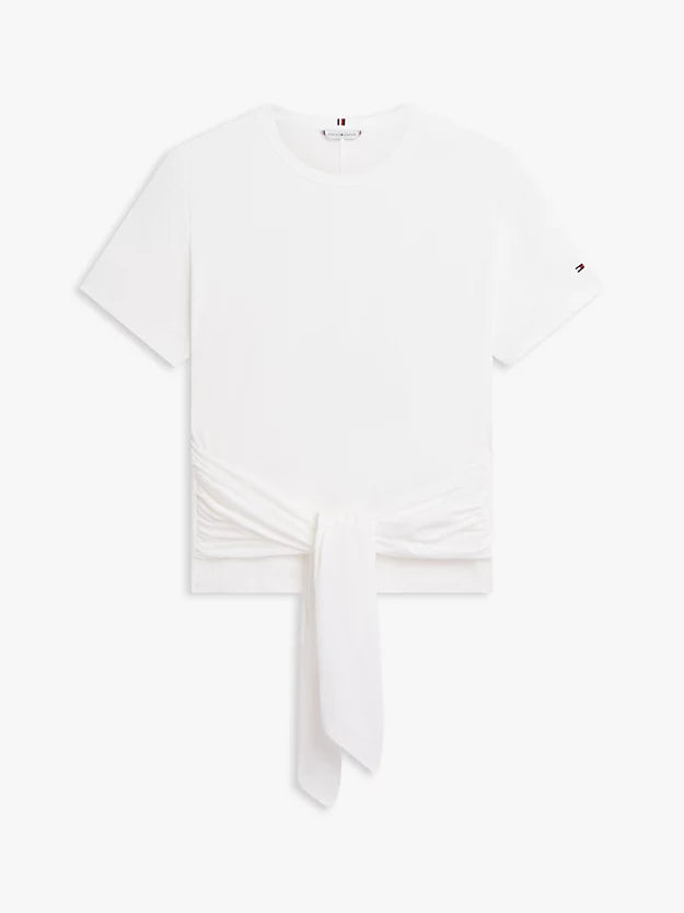 Self-Tie Textured Relaxed Crew Neck T-Shirt