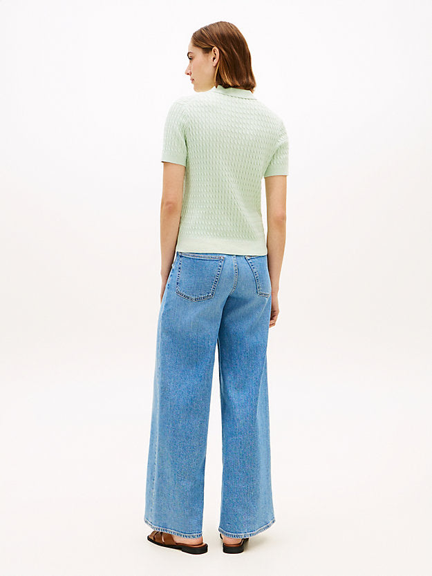 Cable Knit Short Sleeve Polo Jumper
