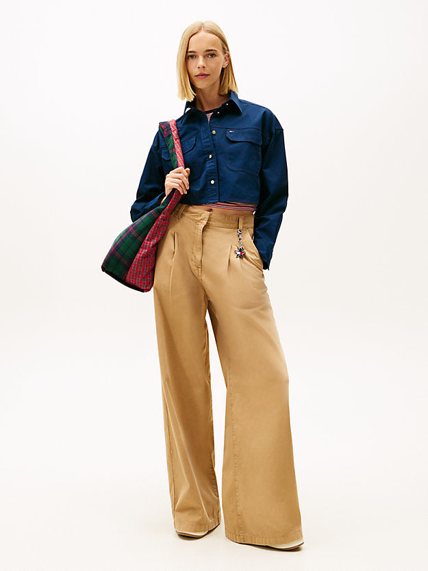 Oversized Fit Twill Cropped Utility Shirt