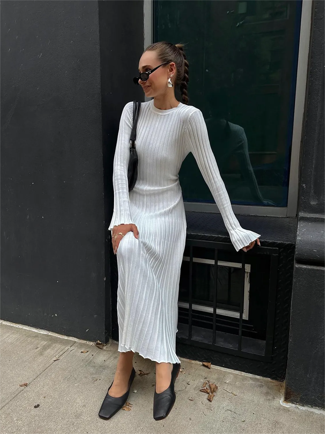 Robe Midi en Tricot à Manches pour l'Automne (Achetez-en 2, Livraison Gratuite)