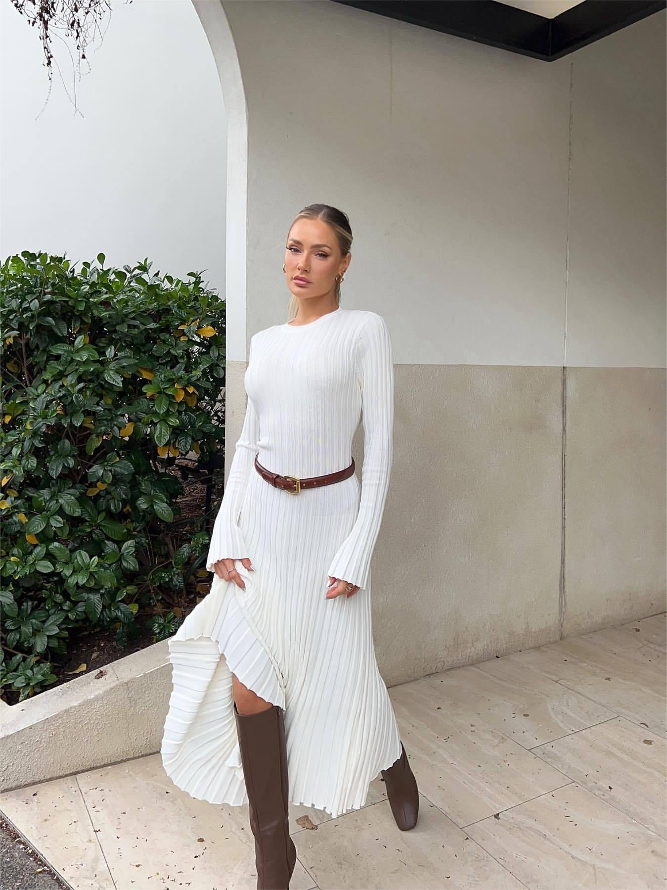Robe Midi en Tricot à Manches pour l'Automne (Achetez-en 2, Livraison Gratuite)