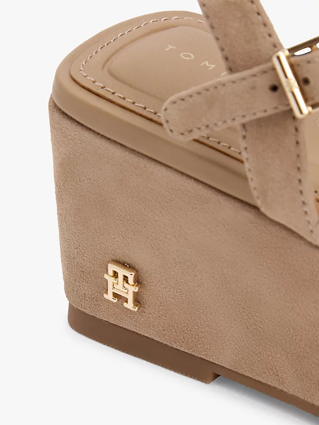 Suede Monogram Wedge Sandals