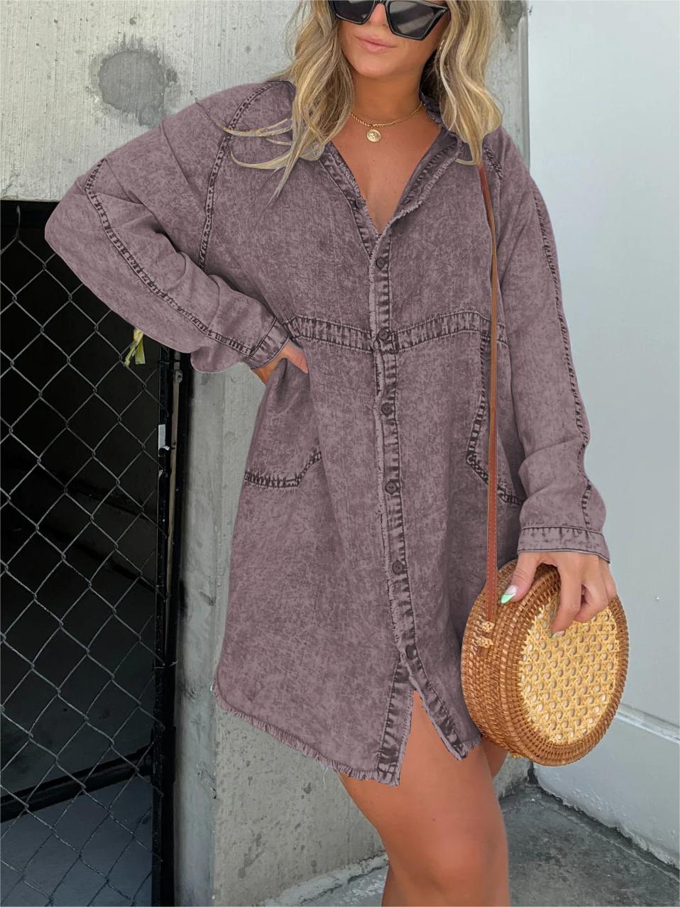 Neue Damen Washed Denim Tunika (2 kaufen, Versand gratis)