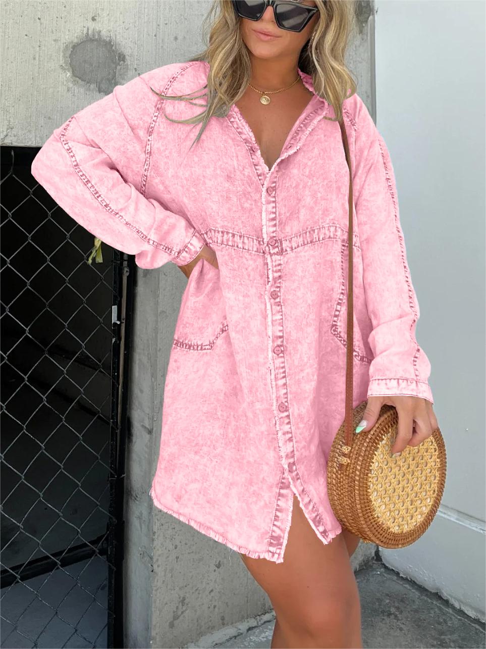 Neue Damen Washed Denim Tunika (2 kaufen, Versand gratis)