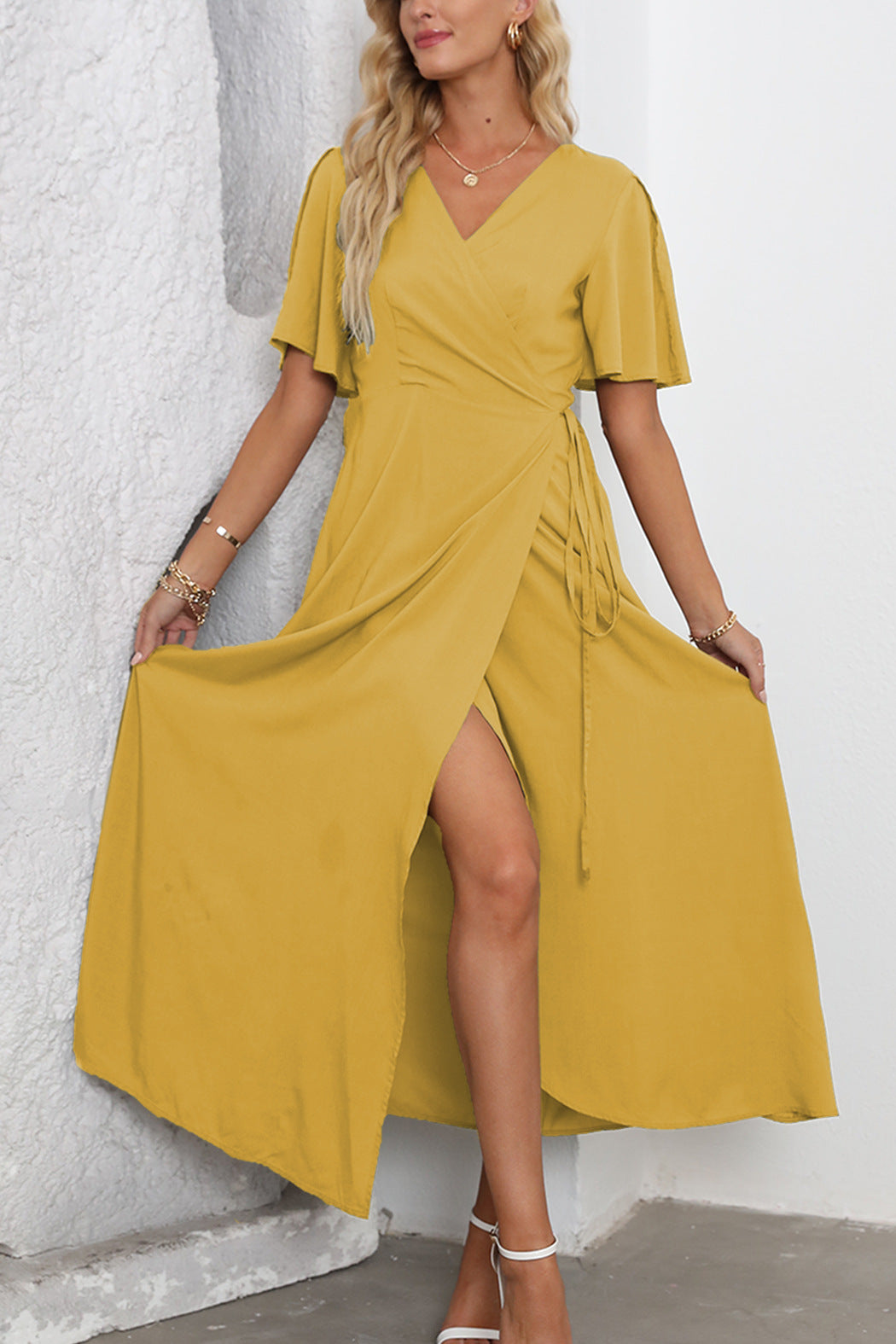 Robe longue fendue col V