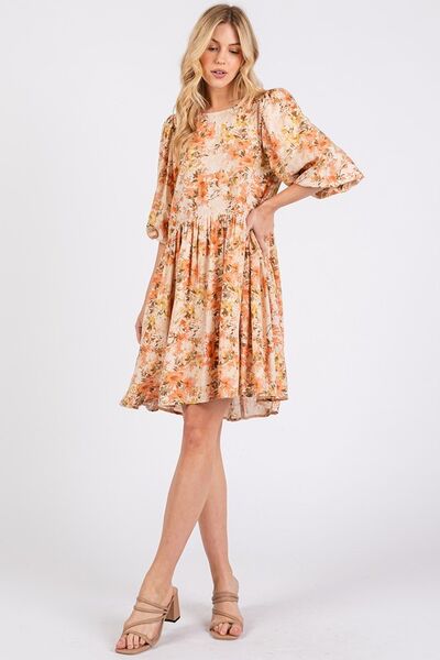 Mini-robe babydoll Mittoshop en mélange de lin imprimé fleuri